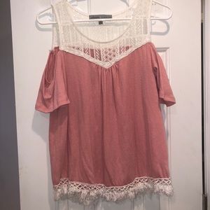 Fringe bottom cold shoulder top